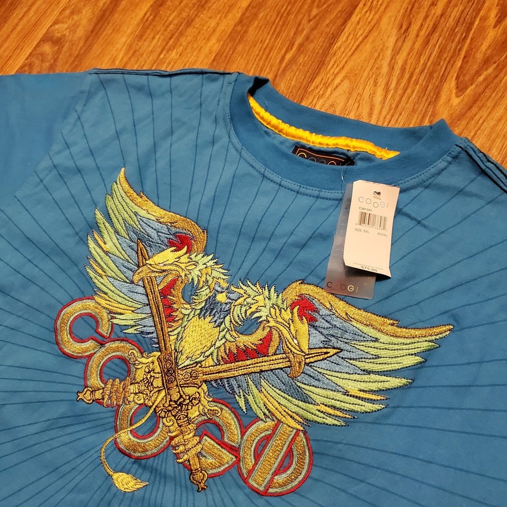 Vintage Coogi Shirt Men 2XL Blue‎ Phoenix Hawk Duality Sword Y2K New